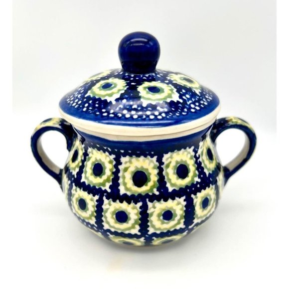 Polish Pottery Sugar Bowl Boleslawiec Floral Handmade Hand Painted Poland Folk A - Picture 2 of 9